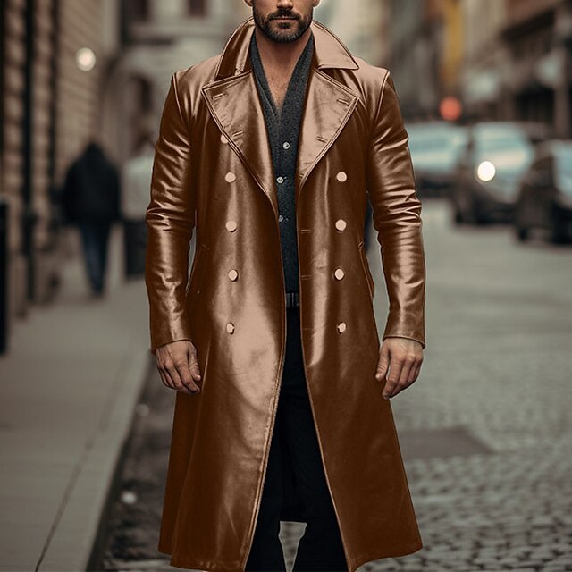 Men’s Vintage Mid-Length Leather Coat