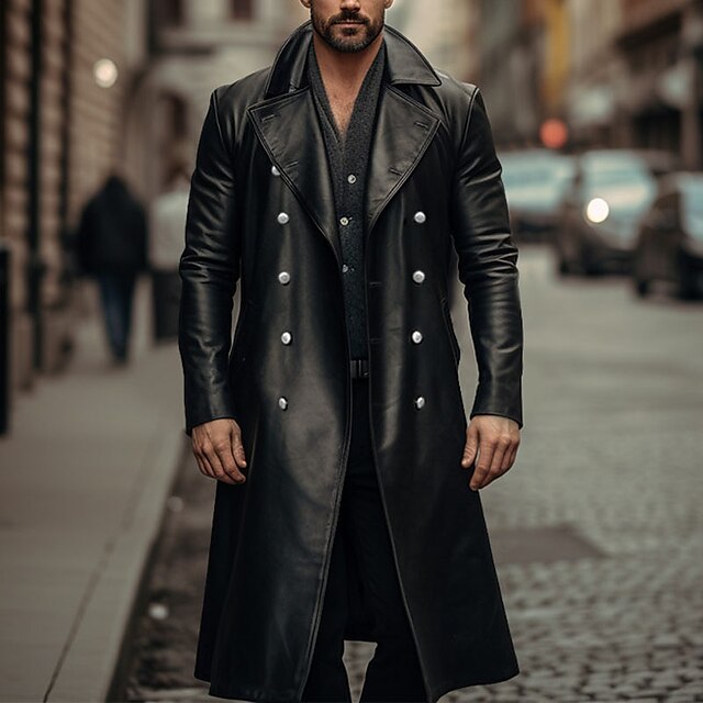 Men’s Vintage Mid-Length Leather Coat