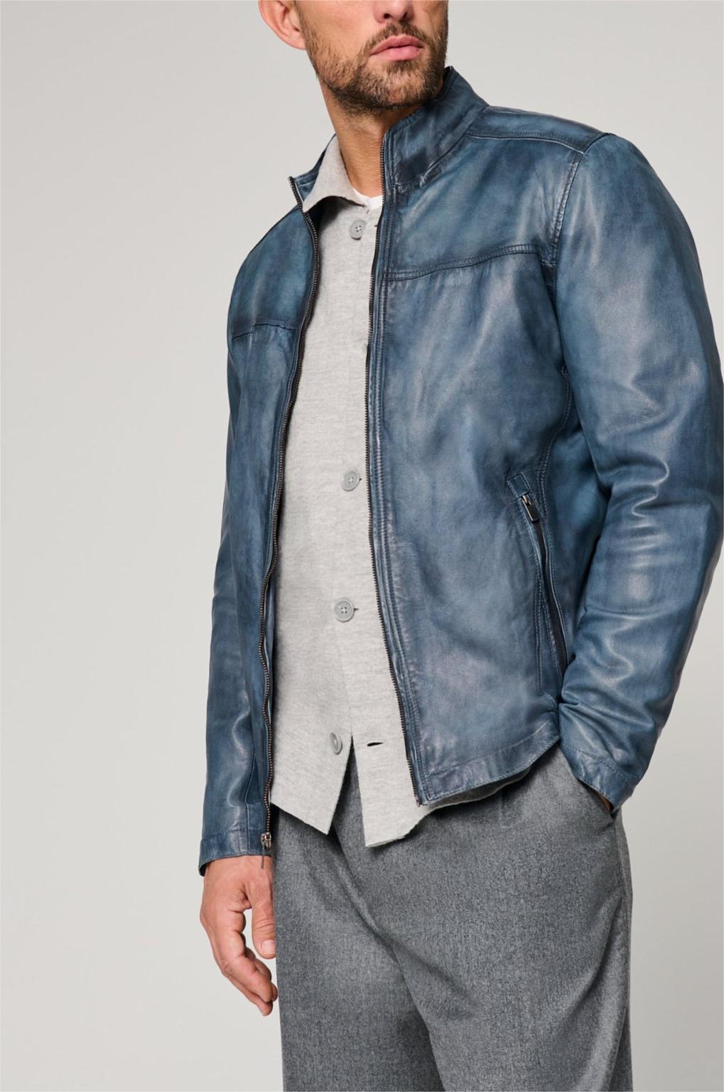 Men’s Stand-Up Collar Motorcycle Leather Jacket