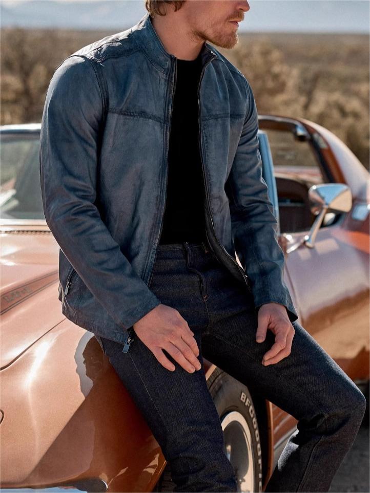 Men’s Stand-Up Collar Motorcycle Leather Jacket