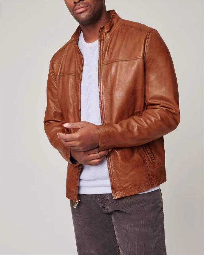 Men’s Stand-Up Collar Motorcycle Leather Jacket