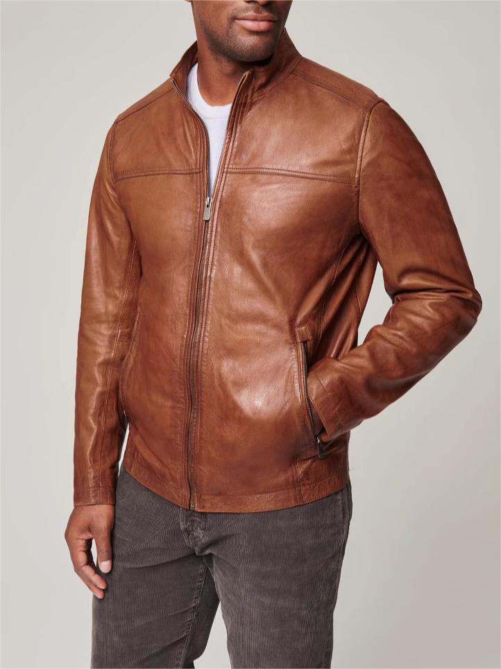Men’s Stand-Up Collar Motorcycle Leather Jacket