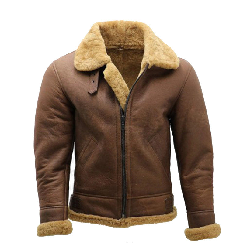 Men’s Brown Thickened Velvet Zipper Jacket