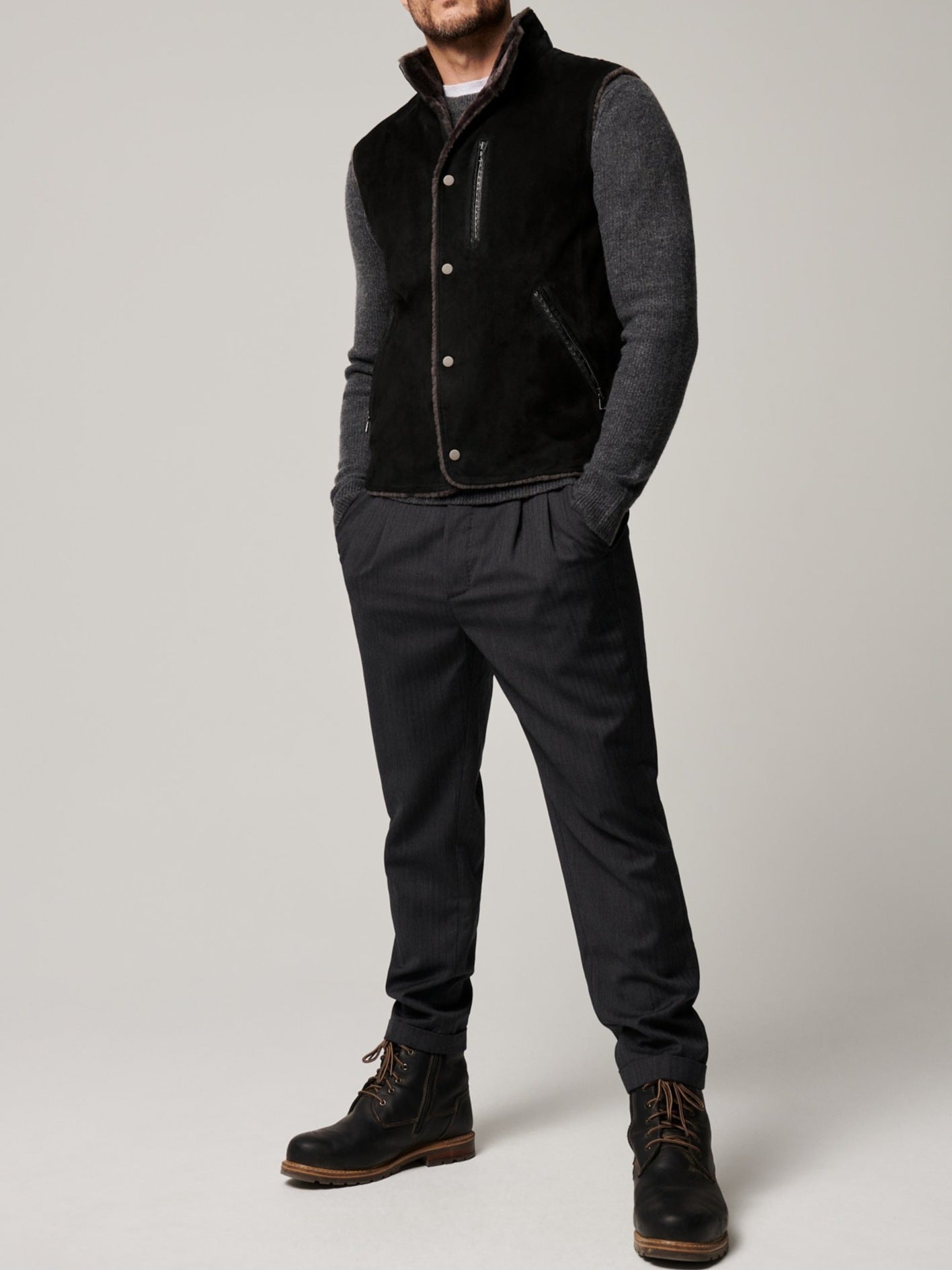 Men’s Fur One-Piece Lapel Vest Jacket