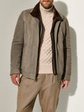 Men’s Double Collar Fur-Lined Matte Leather Coat
