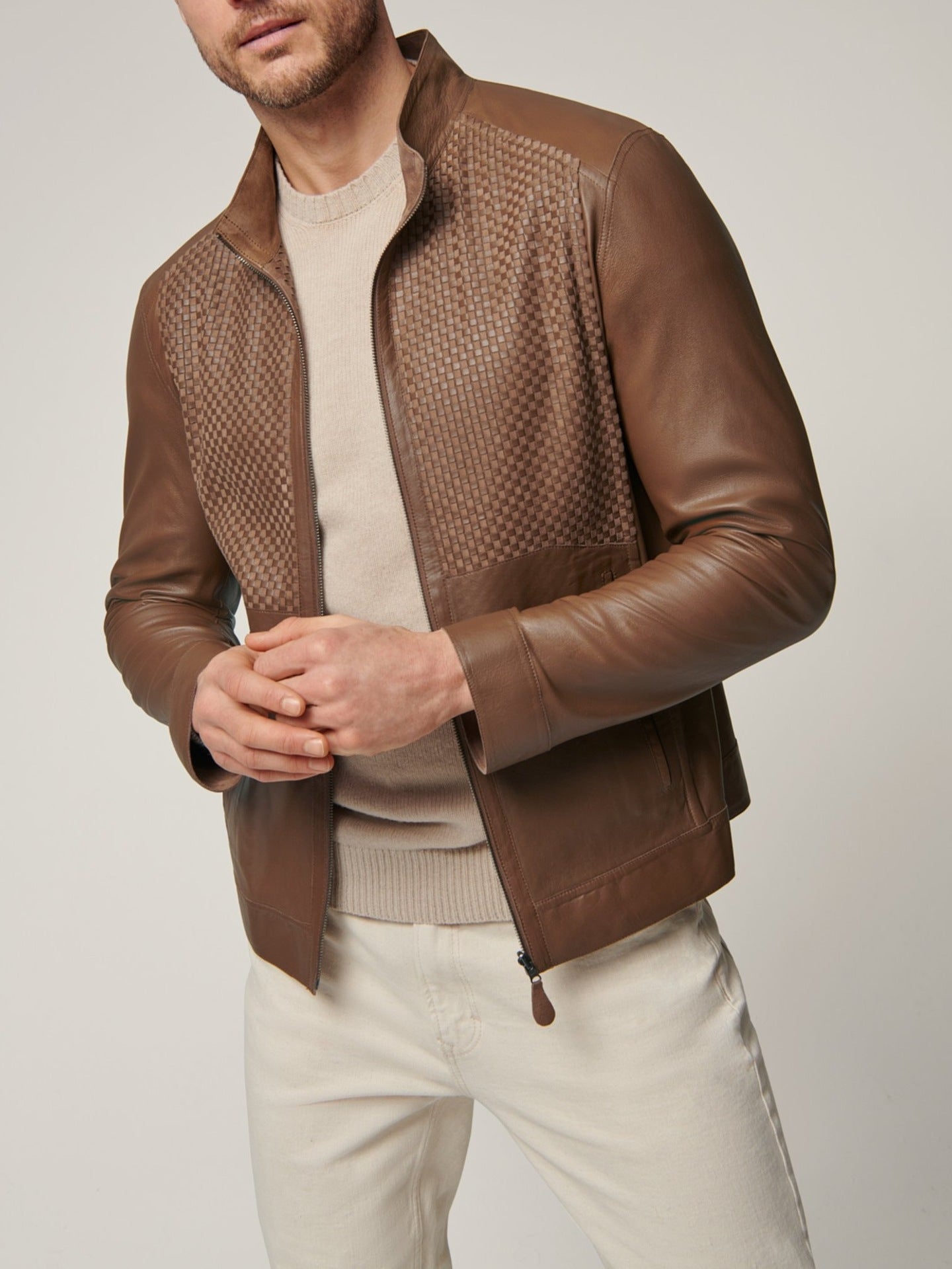 Men’s Plaid Double-Sided Vintage Leather Jacket