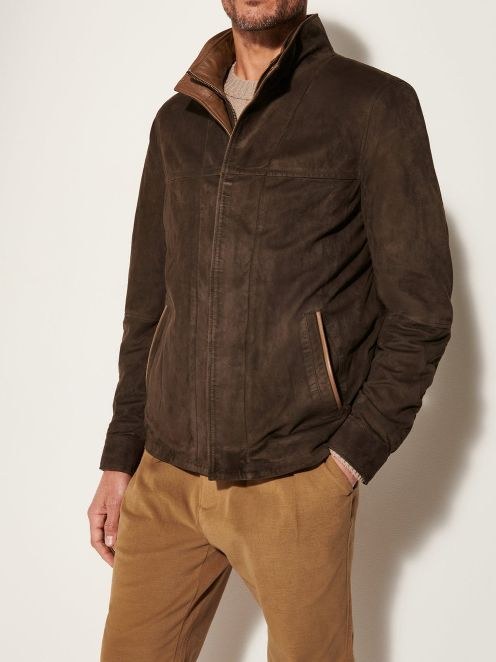 Men’s Double Collar Suede Leather Jacket