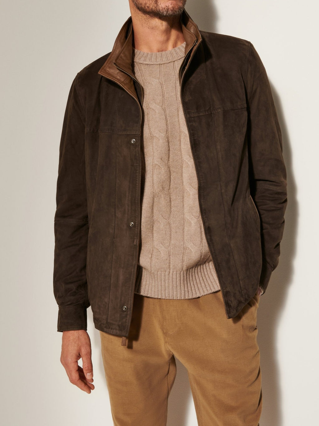 Men’s Double Collar Suede Leather Jacket