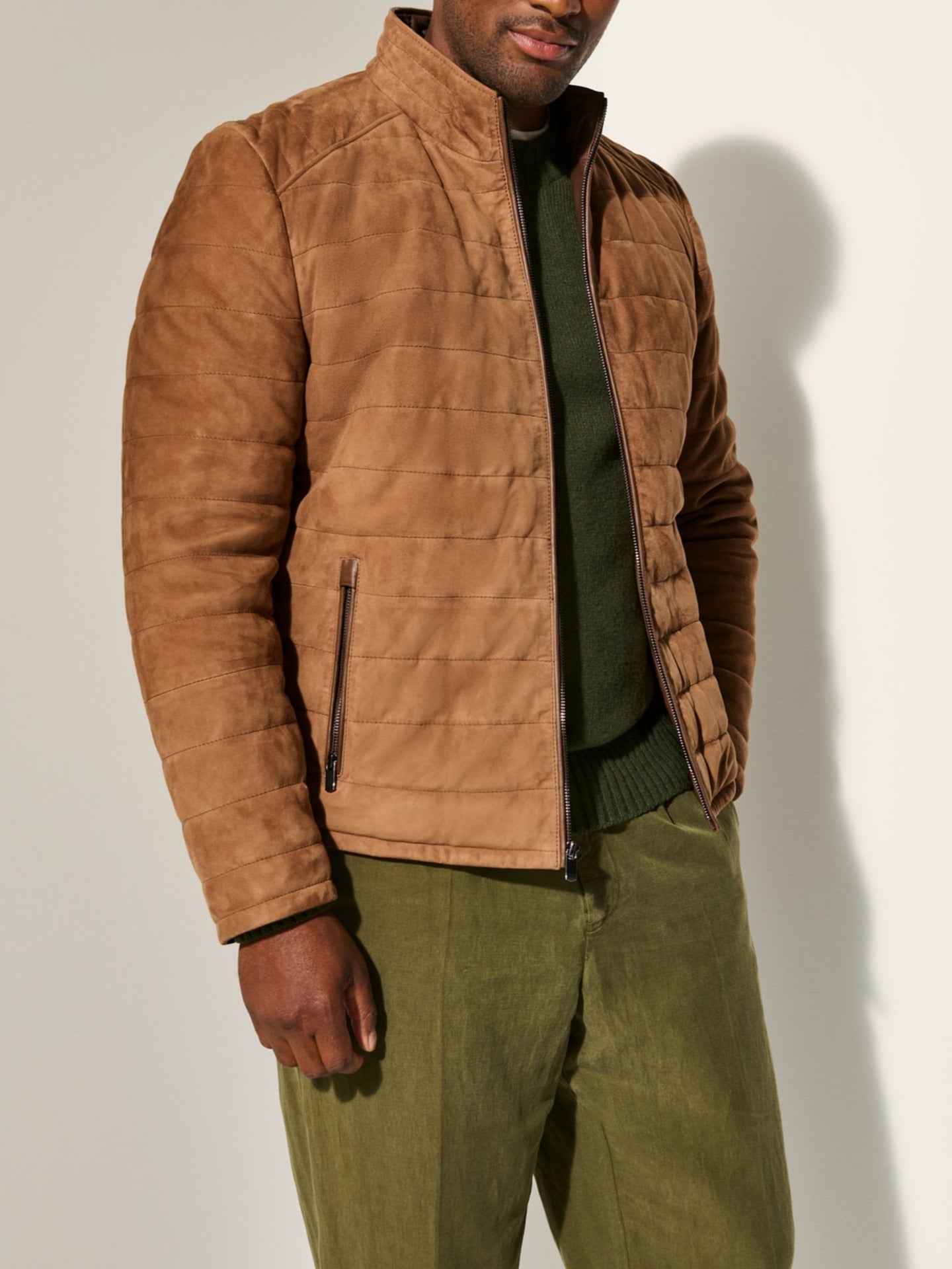 Men’s Solid Color Stripe Zipper Leather Jacket