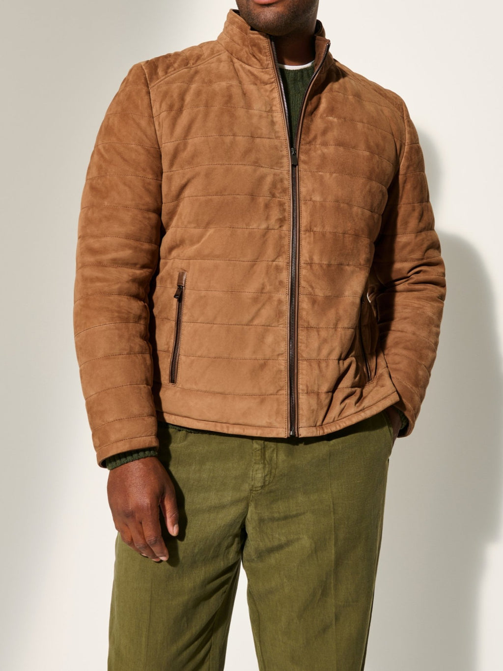 Men’s Solid Color Stripe Zipper Leather Jacket
