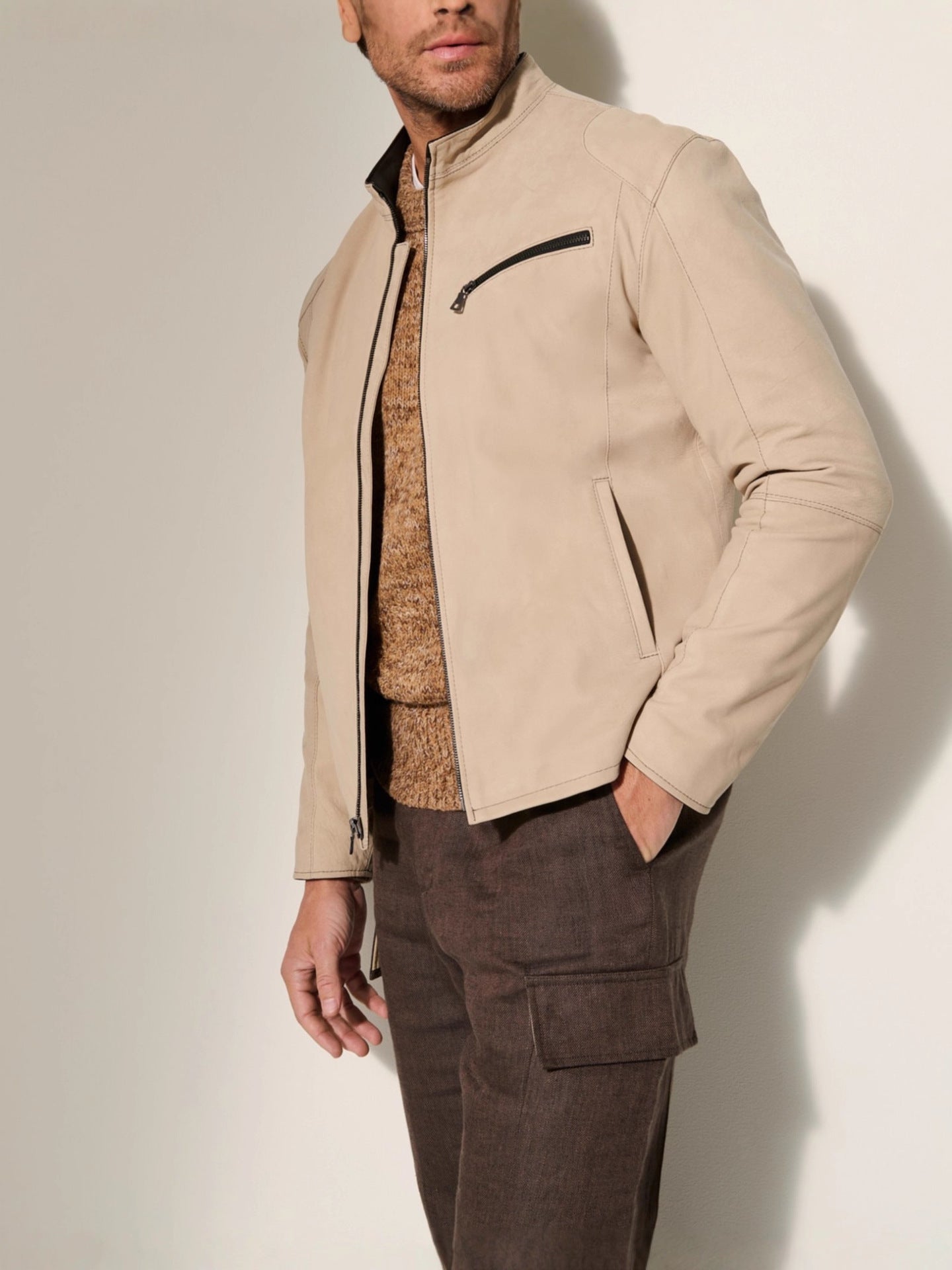 Men’s PU Leather Stand Collar Motorcycle Jacket