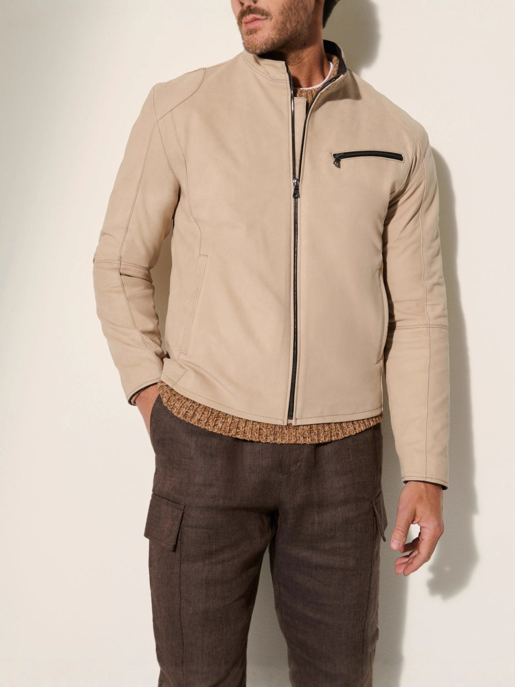 Men’s PU Leather Stand Collar Motorcycle Jacket