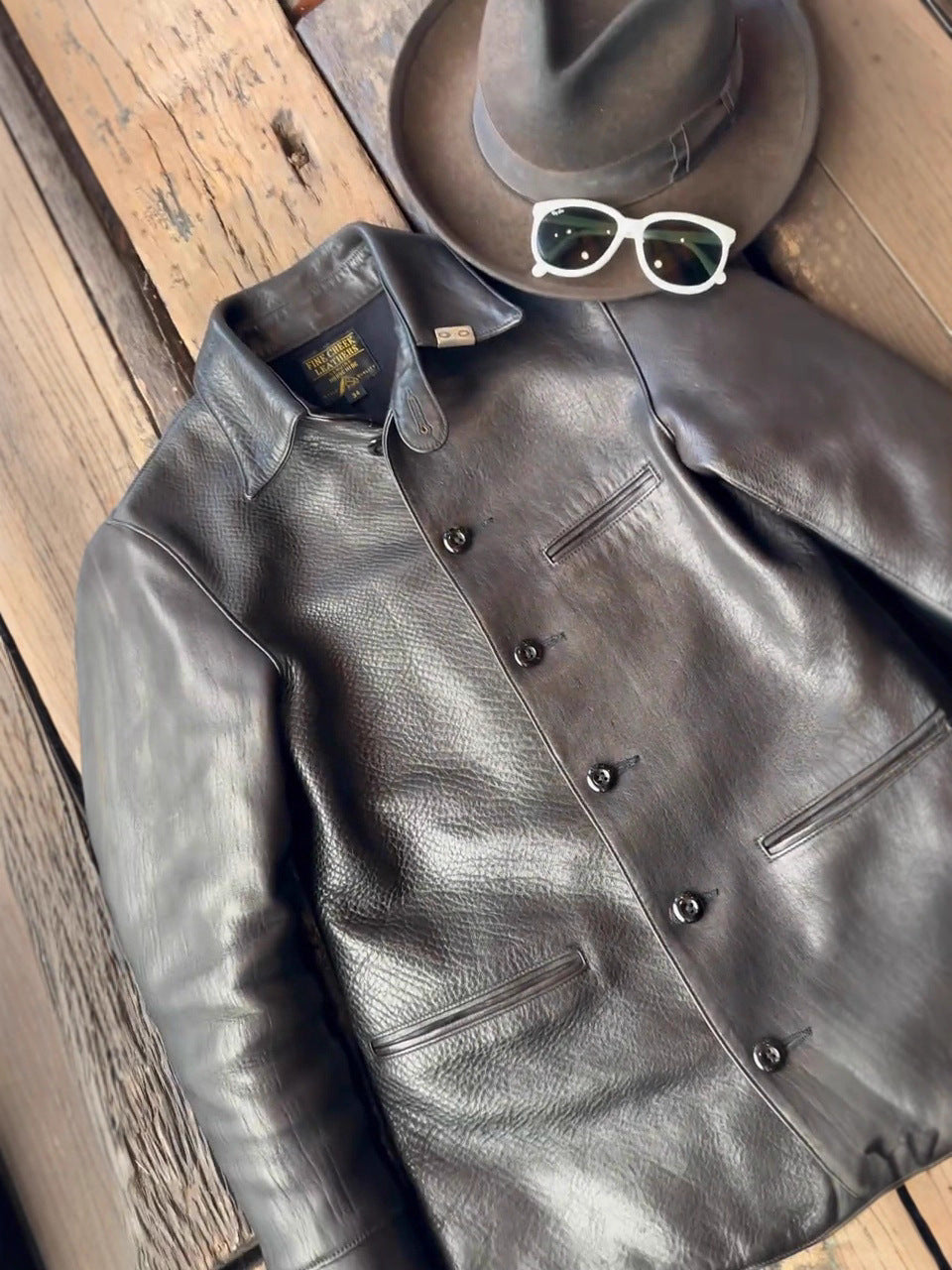 Men’s Retro PU Leather Lapel Button Jacket