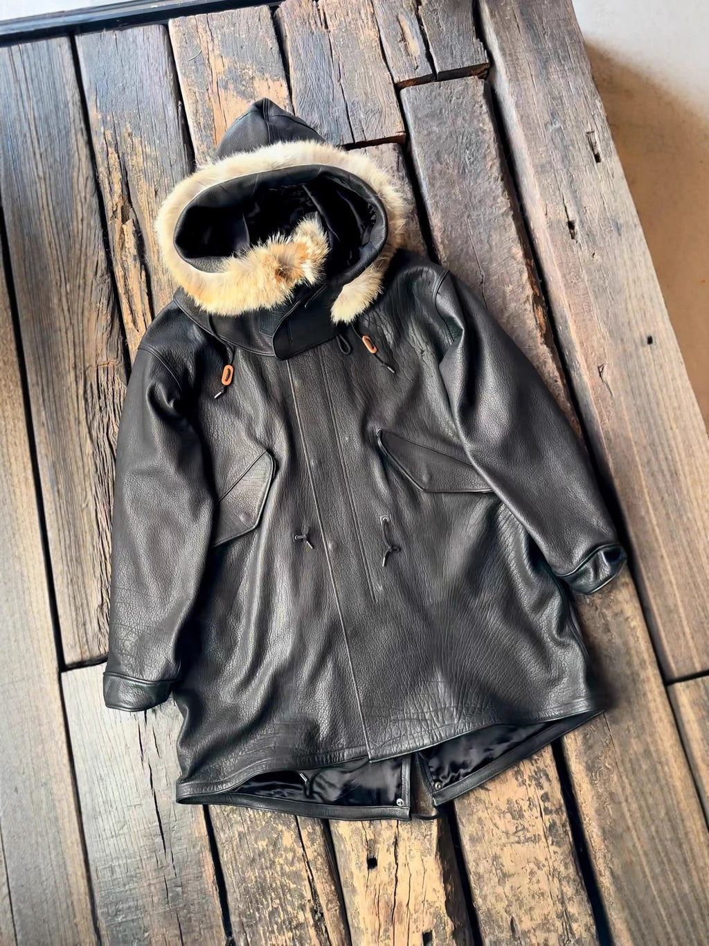 Men’s Hooded PU Leather Fur Collar Jacket