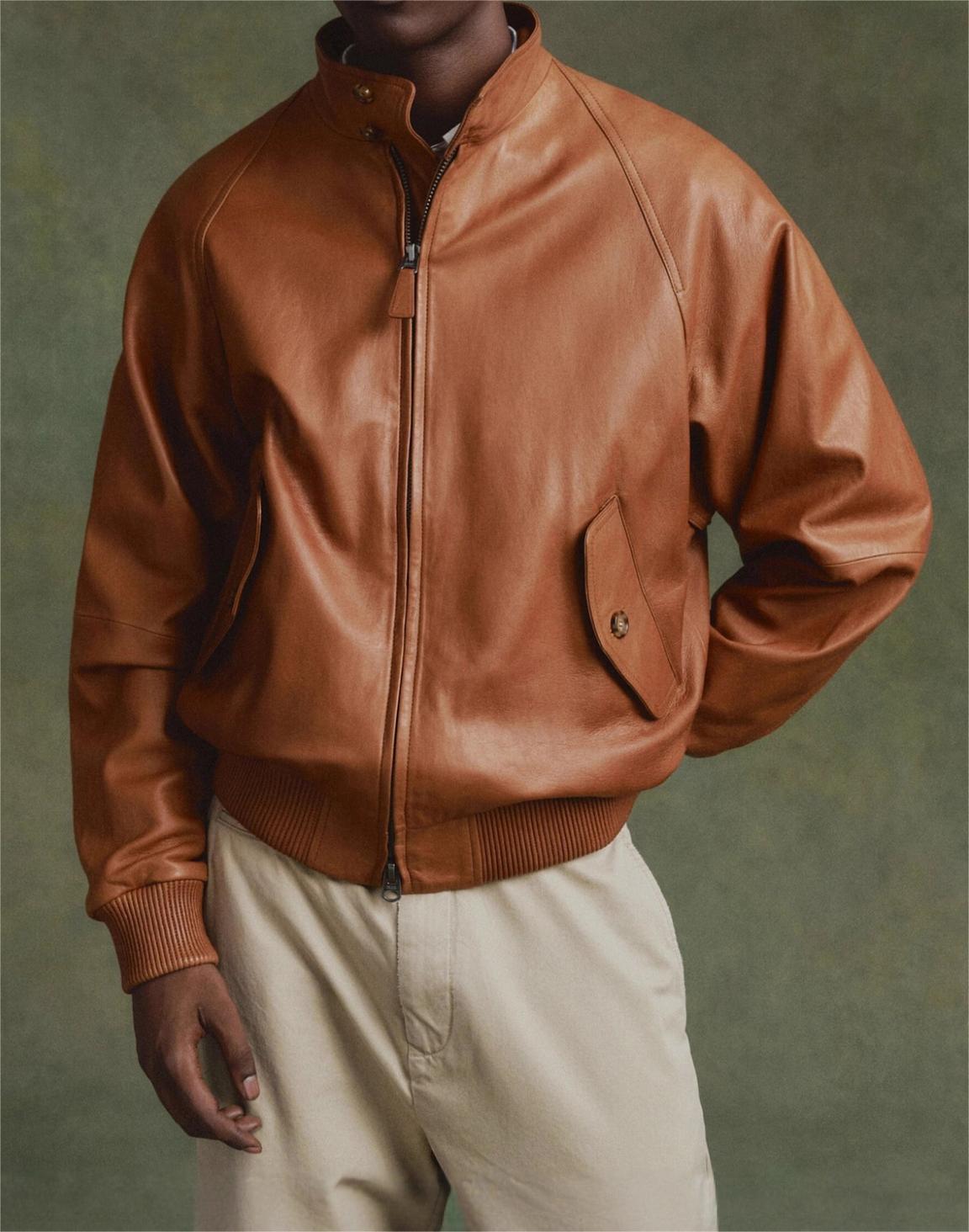 Men’s Solid Color Leather Zipper Jacket