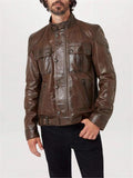 Men’s Stand Collar Leather Zipper Buckle Jacket