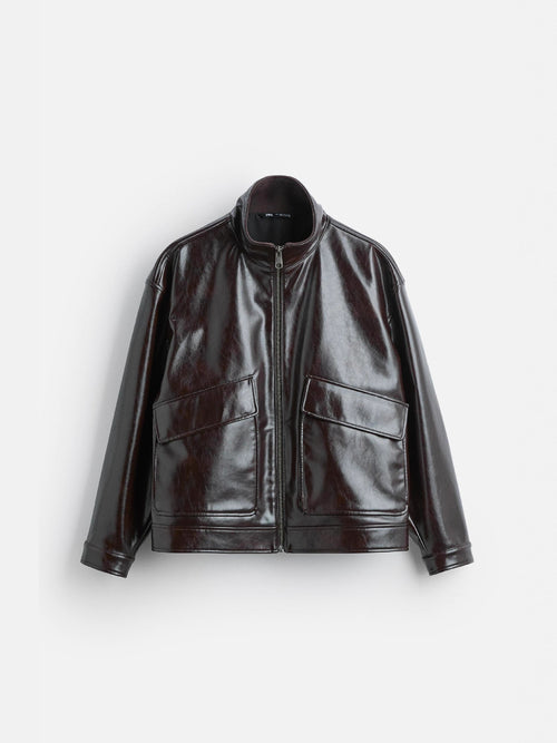 Cross-border independent station short leather lapel motorcycle loose work jacket