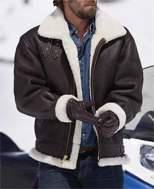 Cross-border men's retro fur zipper leather flight jacket