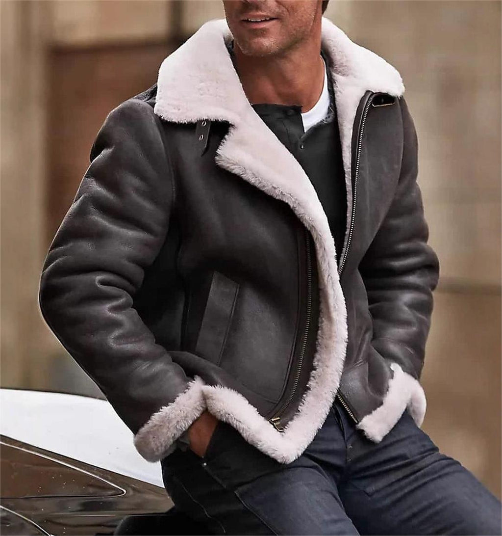 Cross-border men's retro fur zipper leather flight jacket