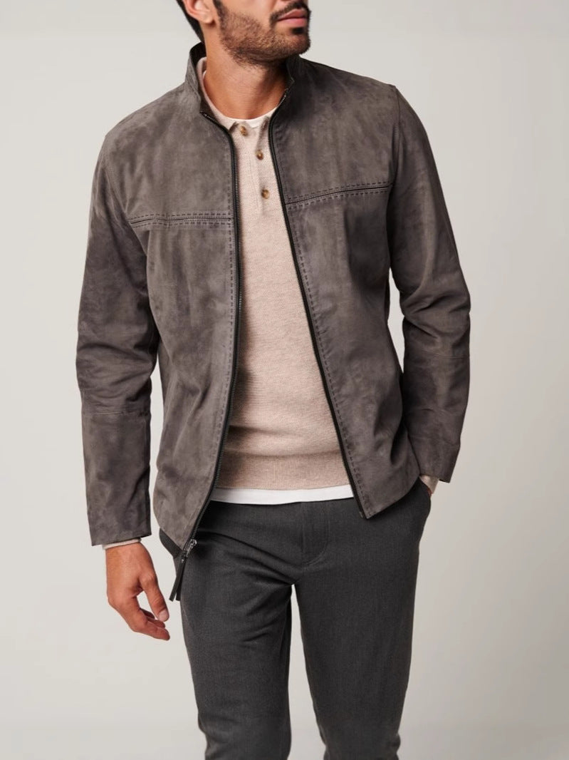 Cross-border men's casual suede zipper jacket