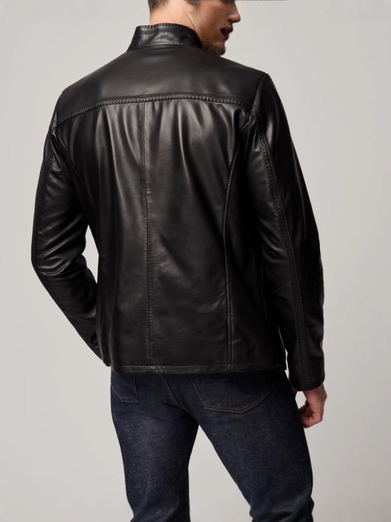 Cross-border men's Leather zipper jacket