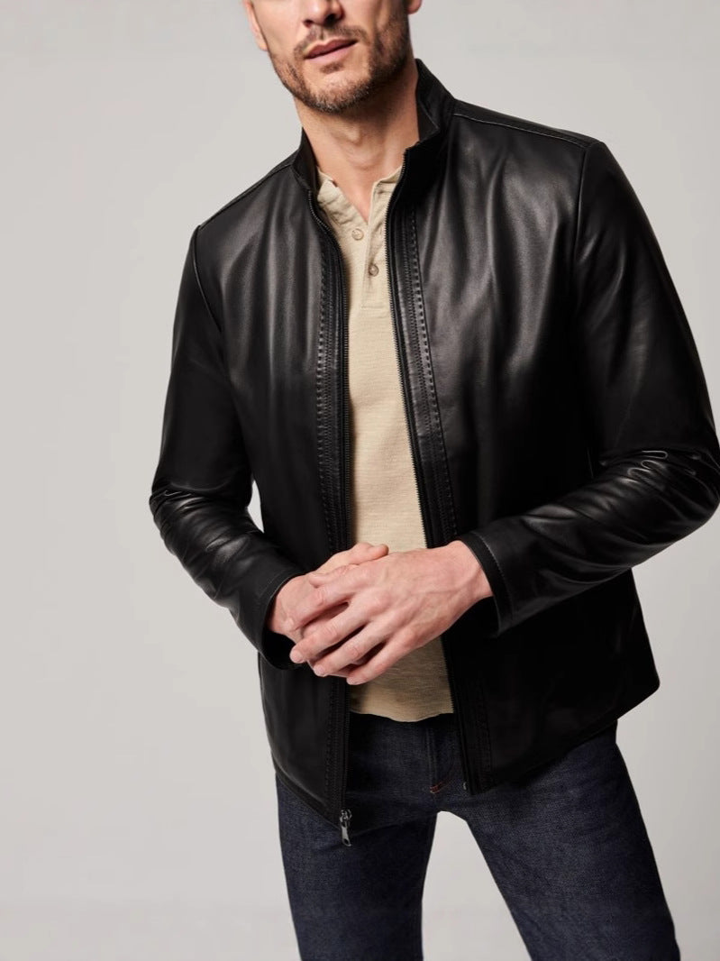 Cross-border men's Leather zipper jacket