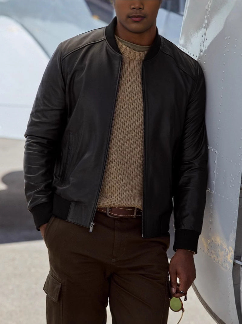 Men’s Baseball Style PU Leather Jacket