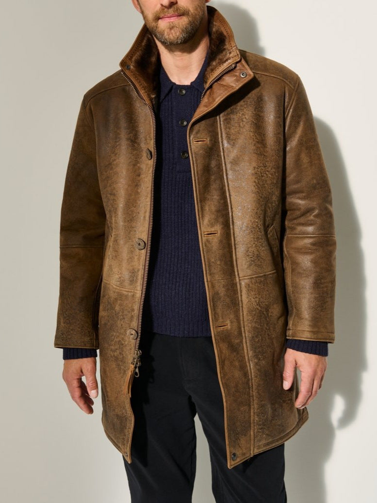 Men’s Double Collar Imitation Sheepskin Mid-Length Jacket