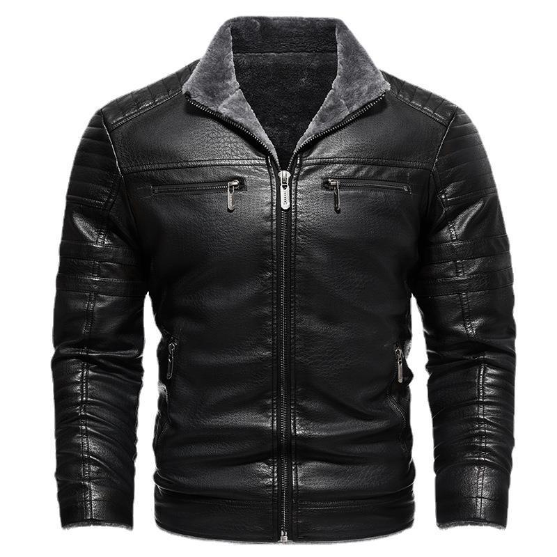 Men’s Retro Thickened PU Leather Plush Winter Coat