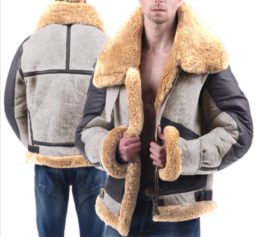 Men’s Thickened Faux Fur Integrated Jacket