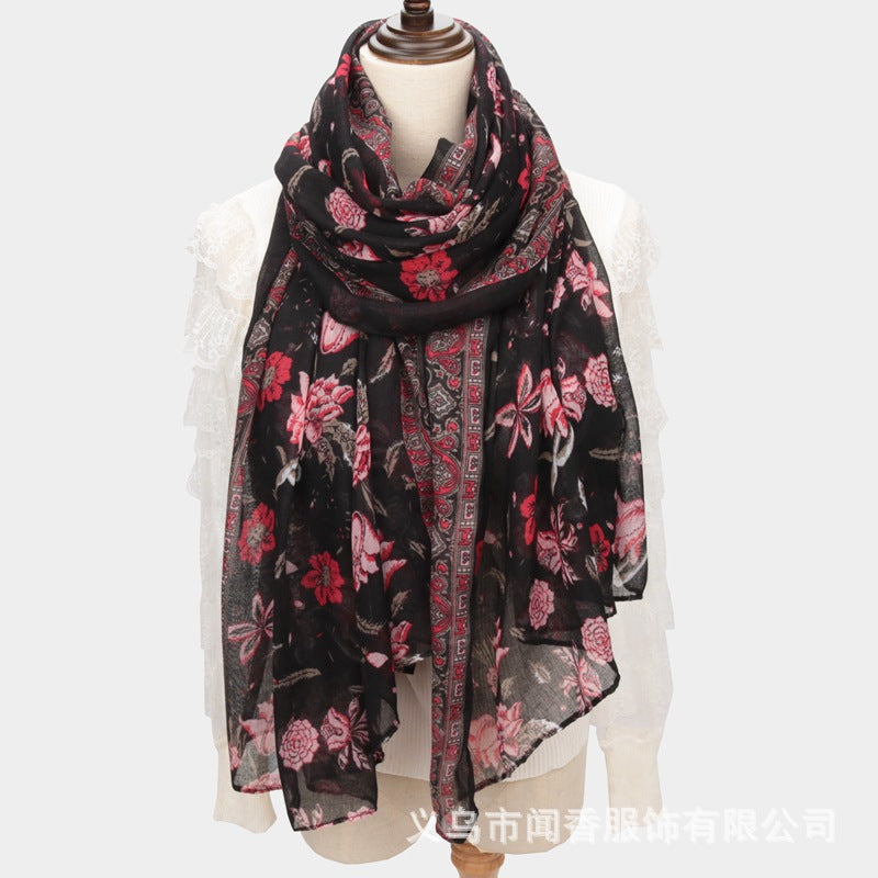 Women Polyester Scarves Beach Shawls Vintage Style Wraps