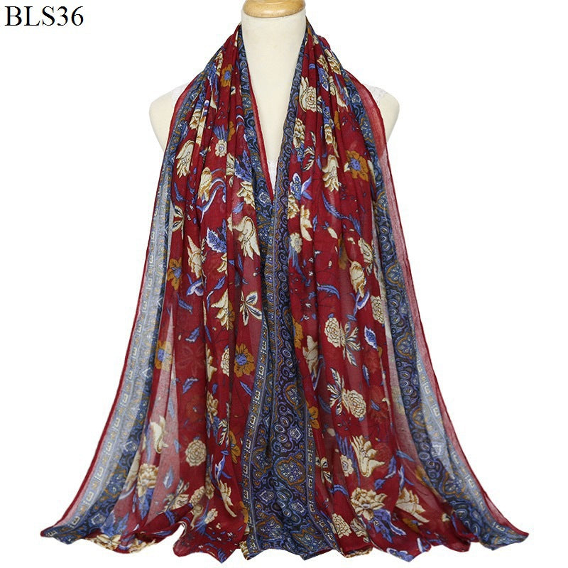 Women Polyester Scarves Beach Shawls Vintage Style Wraps