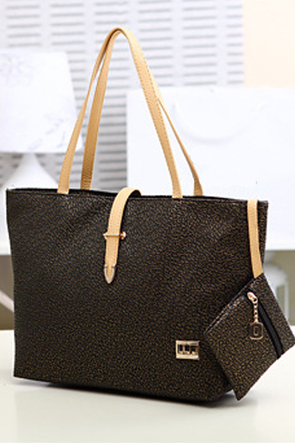 Women’s Premium Look Embossed Golden Design Black Handbags Shoulder Bag With Small Purse