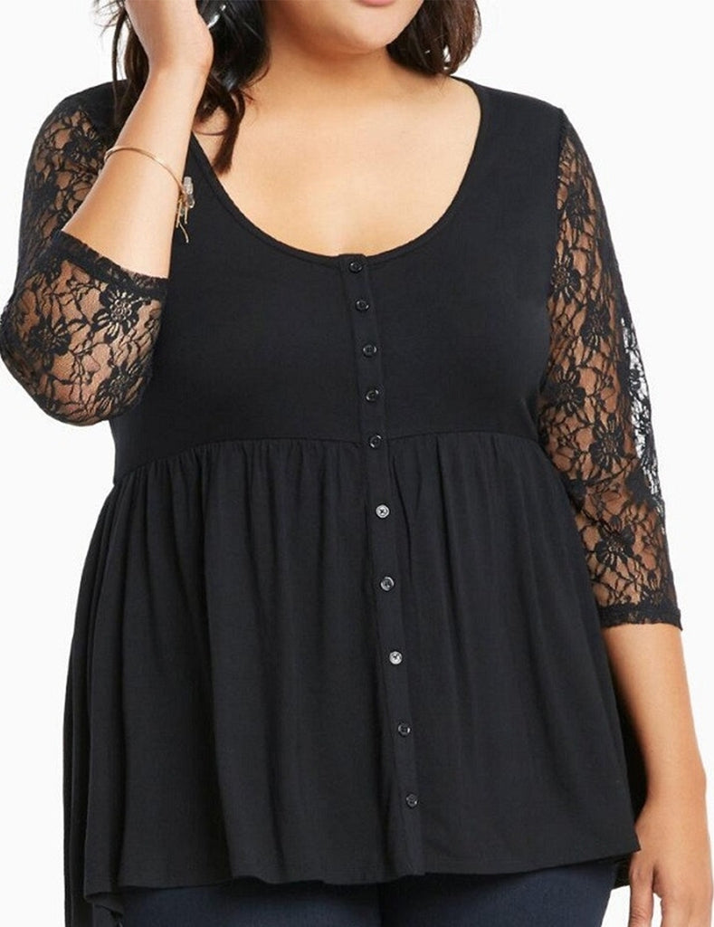 Women Lace Sleeves Plus size Blouse Black