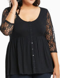 Women Lace Sleeves Plus size Blouse Black