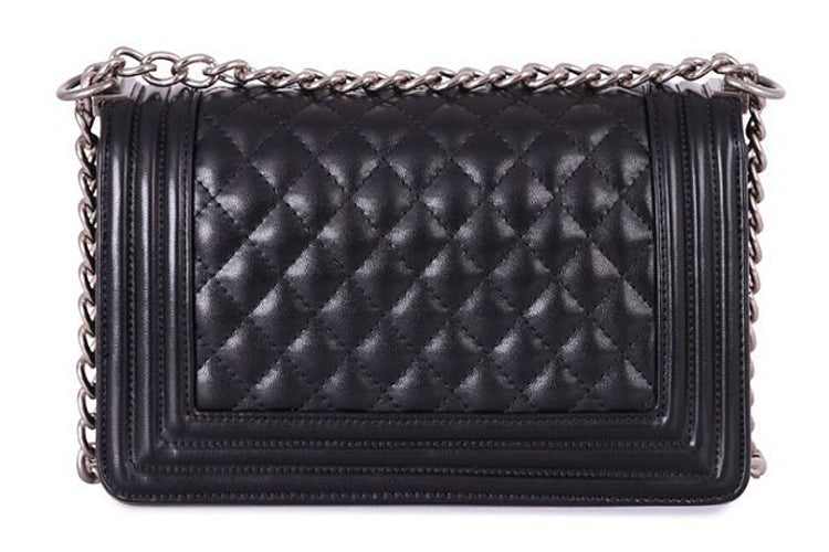 Stylish Look Quilted Diamond Pattern Black Shoulder Bag With Metal Chain