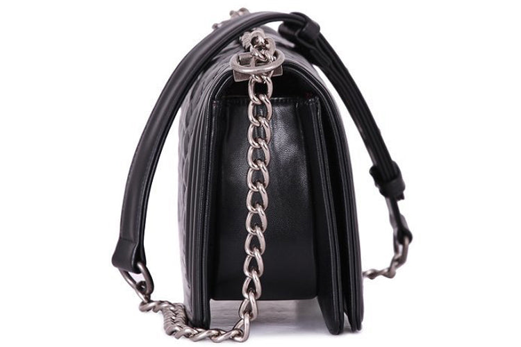 Stylish Look Quilted Diamond Pattern Black Shoulder Bag With Metal Chain