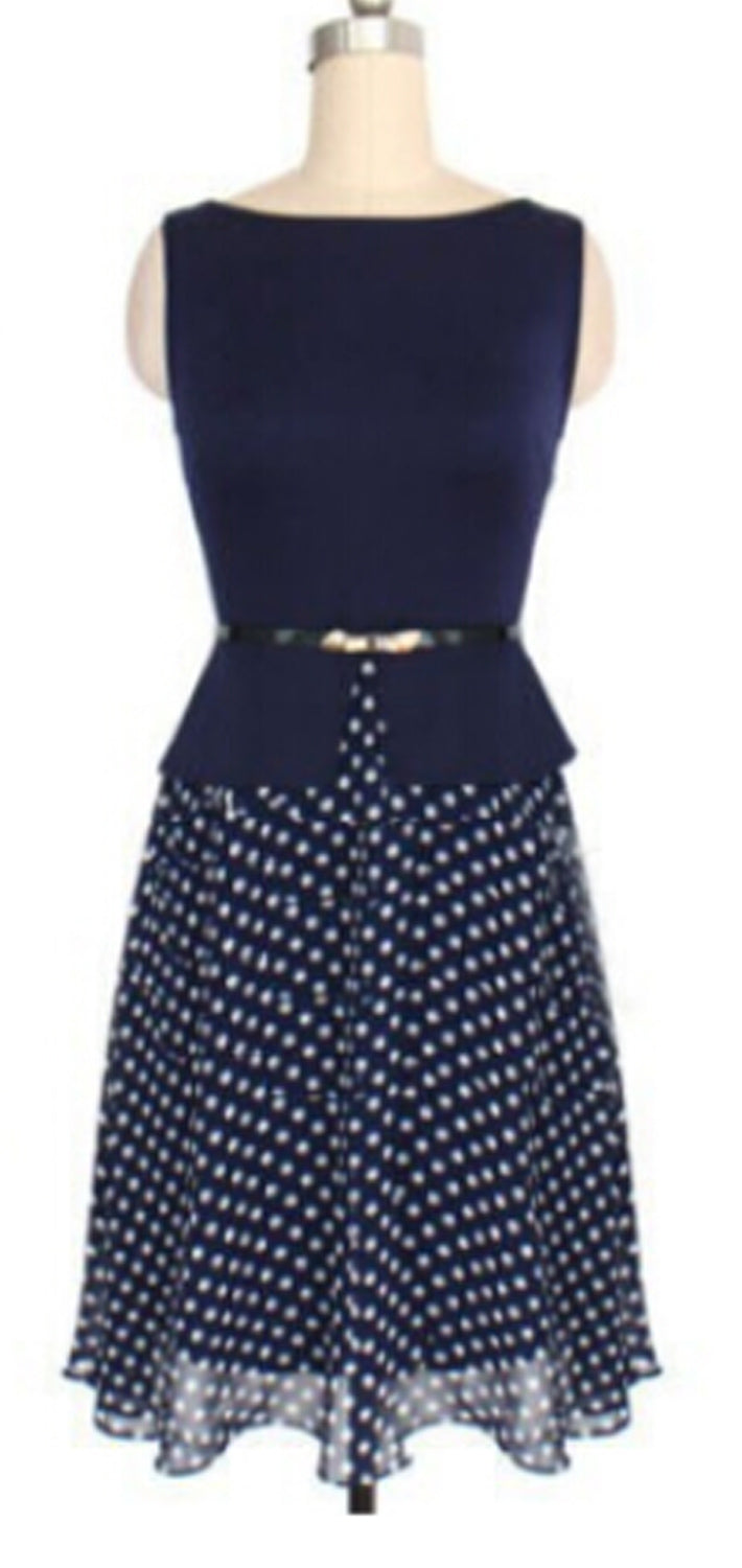 Women's Wave Point Waist Fastening Polka Dots Bottom Dress