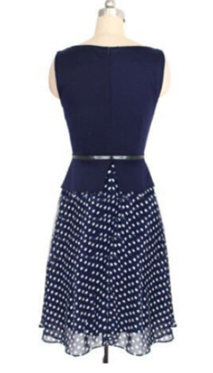 Women's Wave Point Waist Fastening Polka Dots Bottom Dress