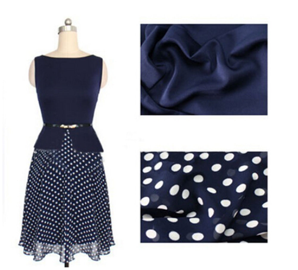 Women's Wave Point Waist Fastening Polka Dots Bottom Dress