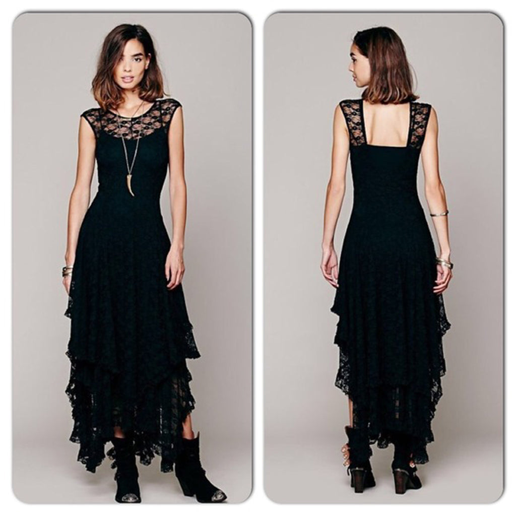 Yazona Women Plus Size French Courtship Slip Dress Round Neck Black
