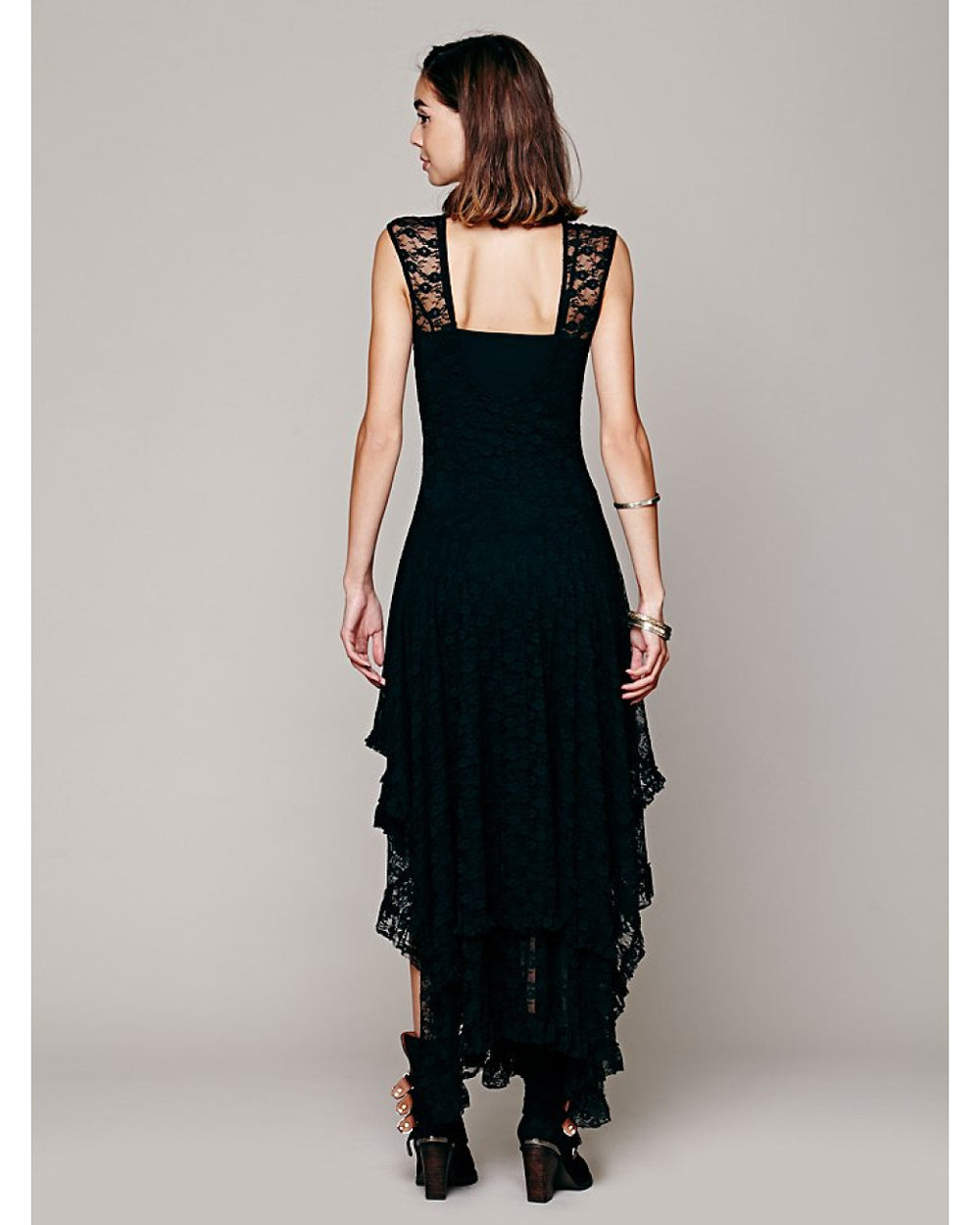 Yazona Women Plus Size French Courtship Slip Dress Round Neck Black