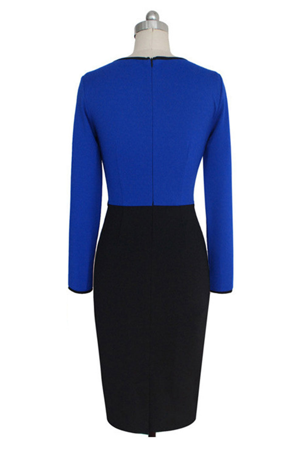 Kettymore Women Slim Bodycon Long Sleeves Dress Decorated with Bow Black Blue