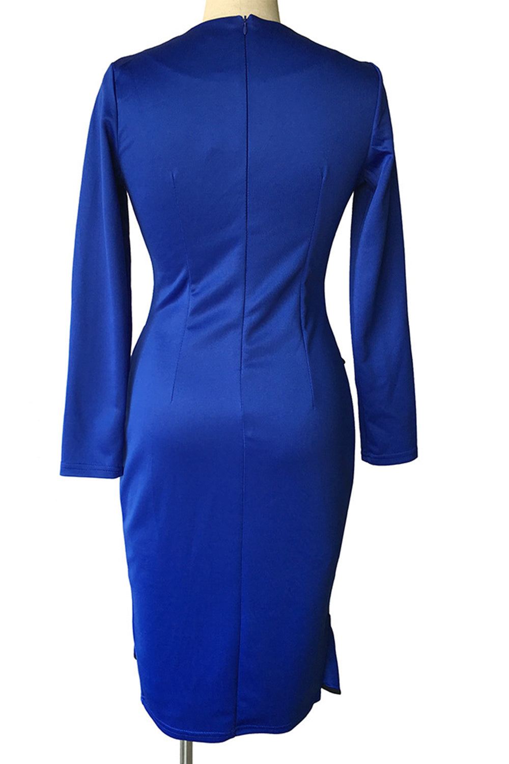 Women Lotus Leaf Hem Fit Skirt Peplum Dress Blue