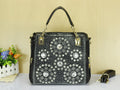 Women's Denim And PU Leather Handbag Shoulderbag Decorated With Diamond Shape StonWomen's Denim Ane Rivets And Accessories Black