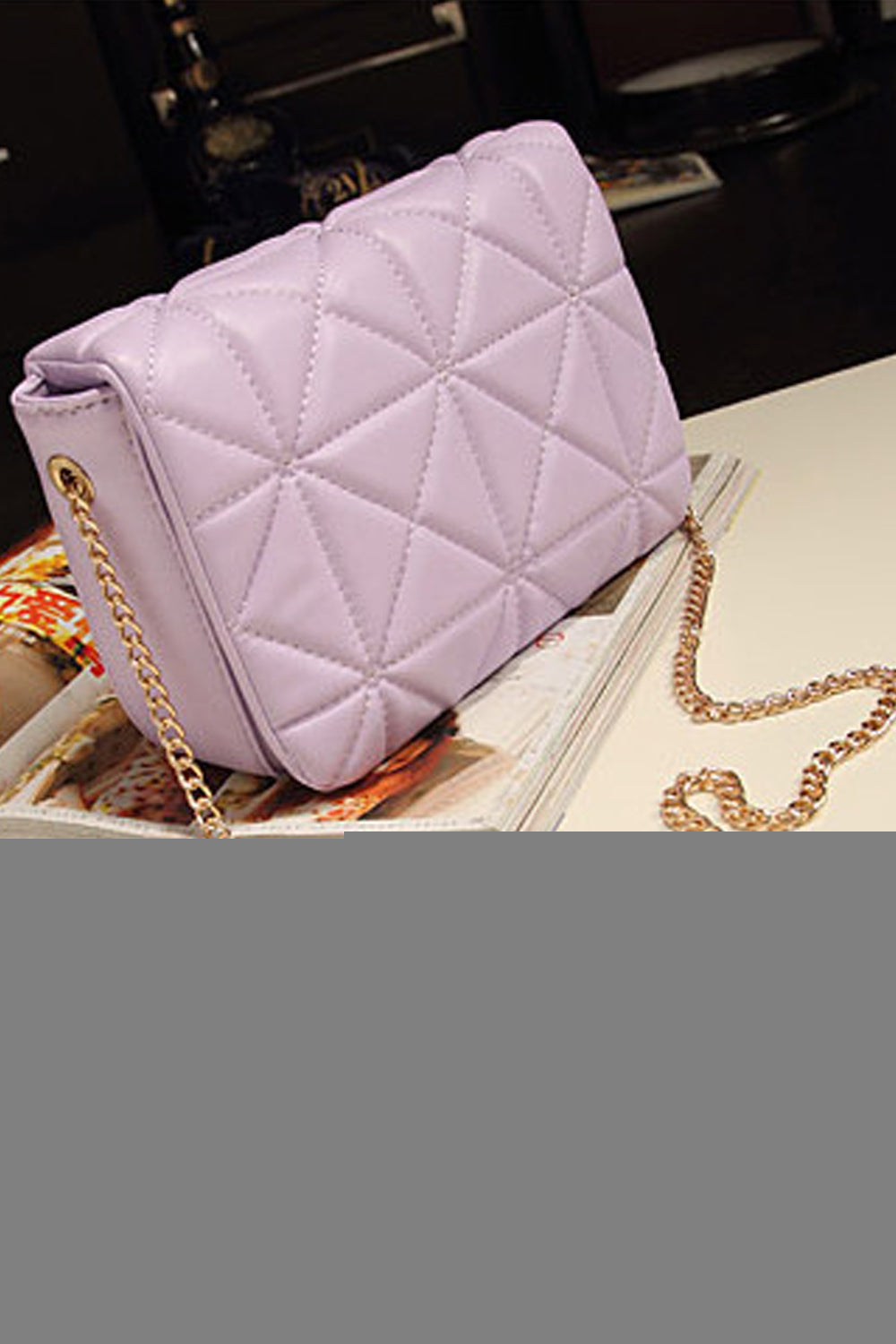 Women's Premium Look Diagonal Pattern Purple Quilted With Golden  New Metal Chain