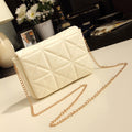 Women's Premium Look Diagonal Pattern White Quilted With Golden Metal Chain