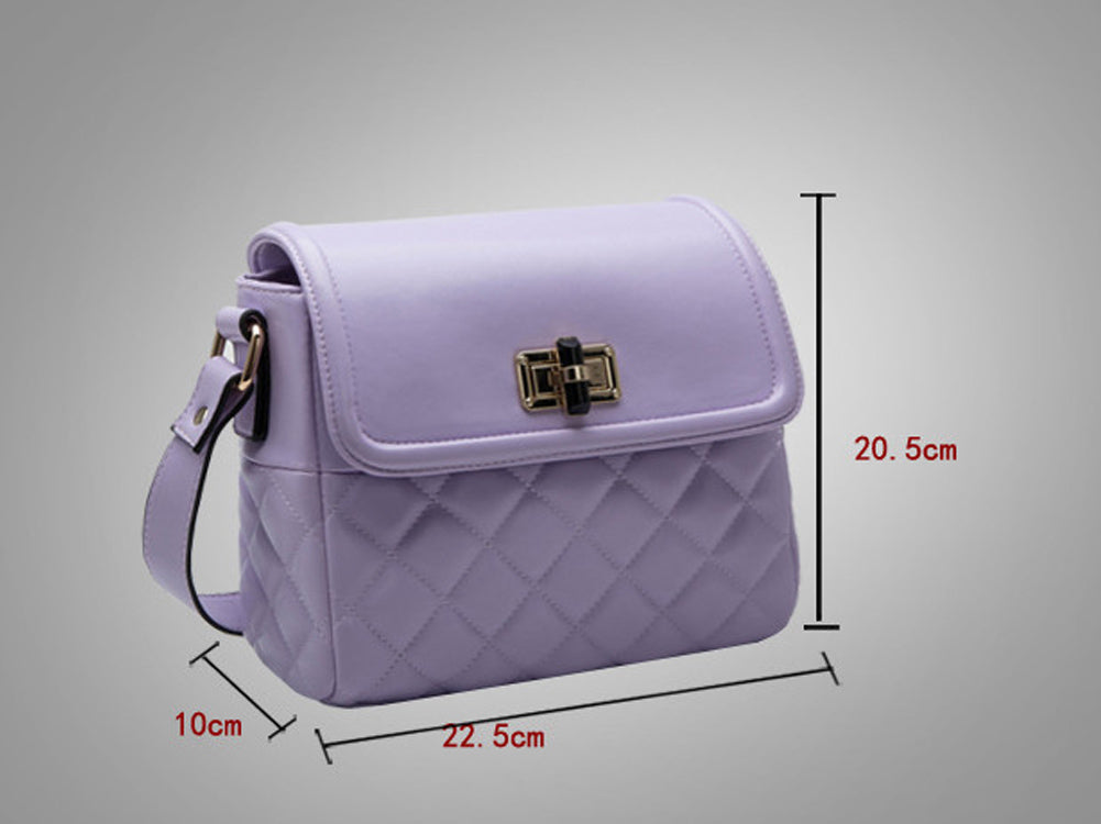 Medium Quilted Purple Diagonal Pattern Shoulder Bag Handbag With Metal Buckle