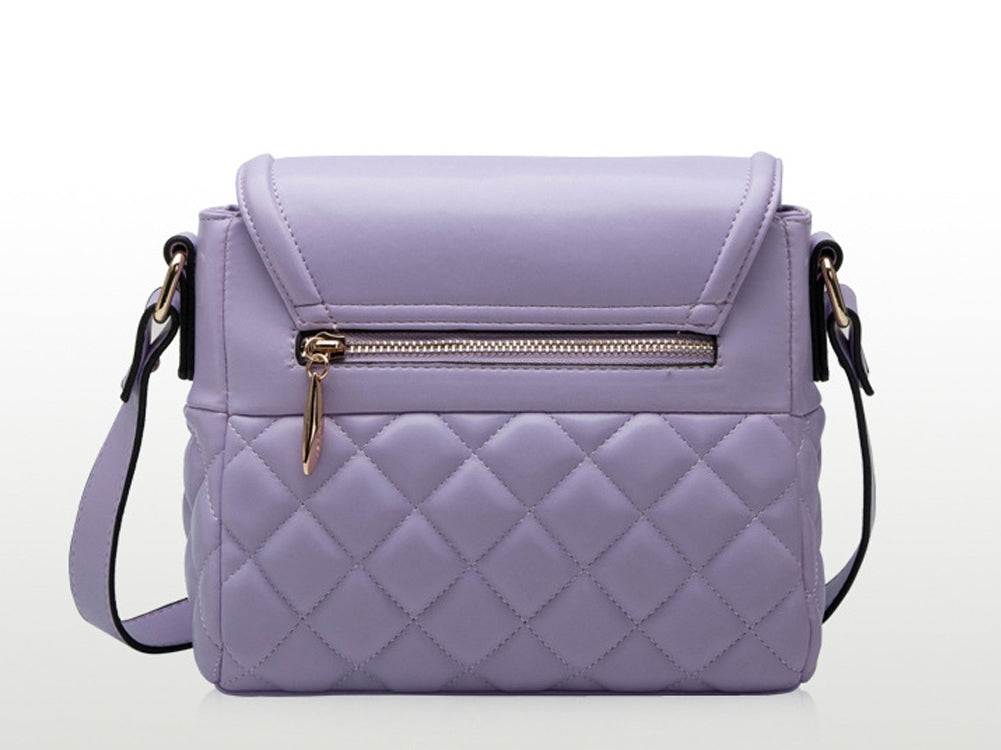 Medium Quilted Purple Diagonal Pattern Shoulder Bag Handbag With Metal Buckle