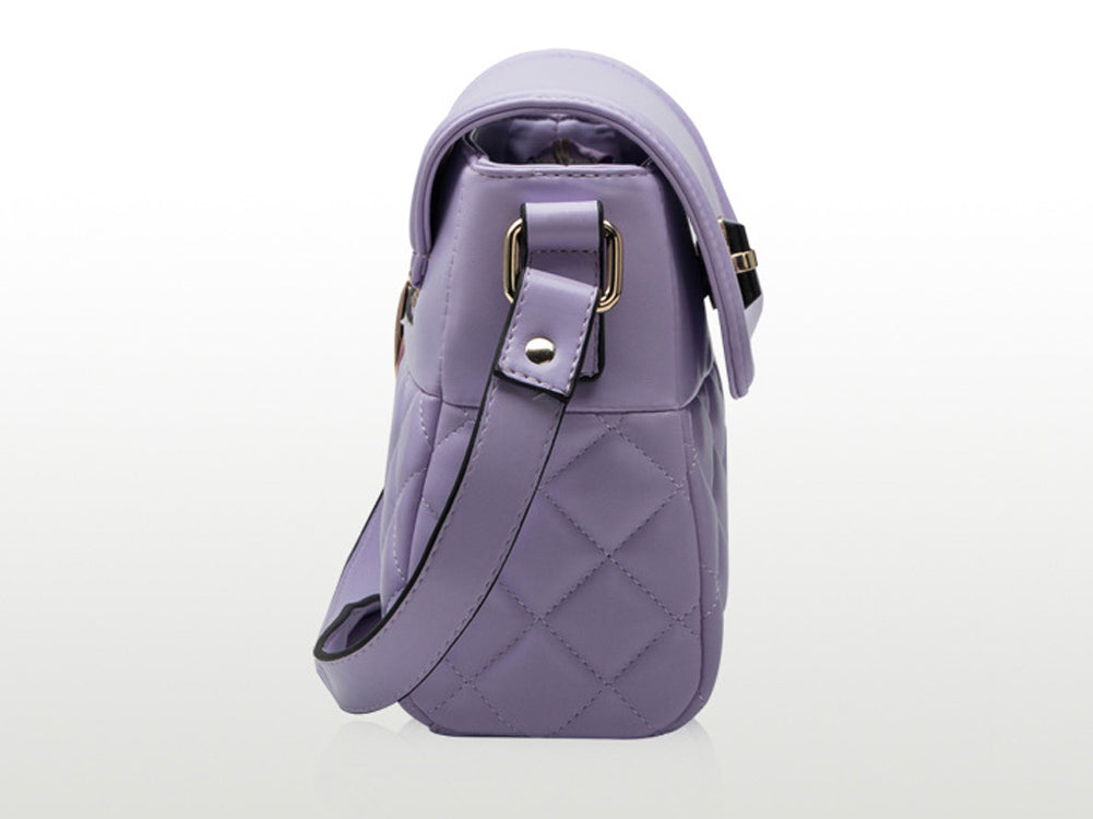 Medium Quilted Purple Diagonal Pattern Shoulder Bag Handbag With Metal Buckle